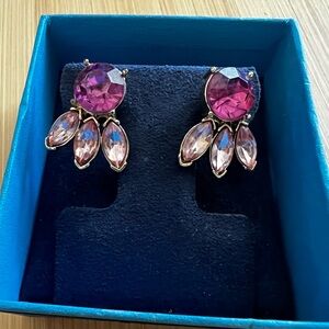 Beautiful Two Tone Pink Crystal Drop Stud Earrings - Gold Tone Setting